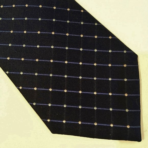 Geoffrey Beene Navy Neck Tie 100% Silk Handmade Geometric Blue Check - Picture 2 of 6